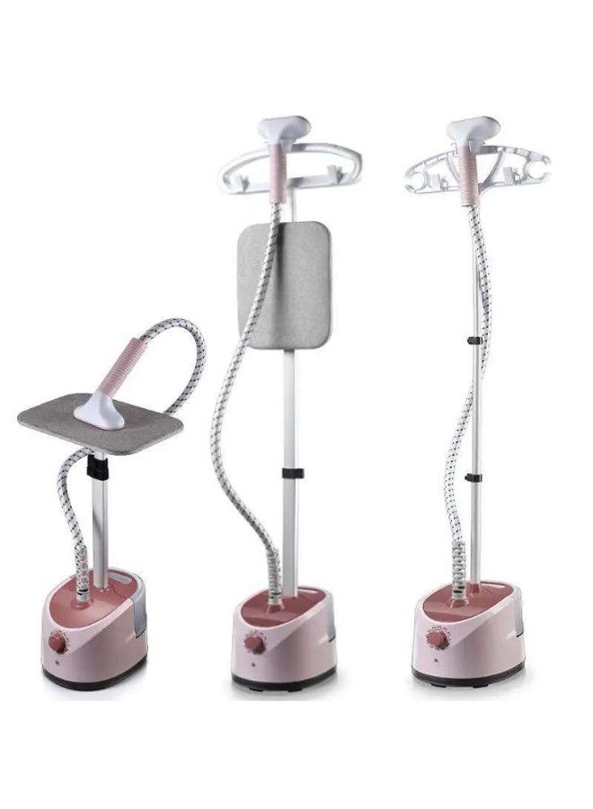 Multifunctional Standing Garment Steamer with Built-in Ironing Board & Hanger, 2000W High Power, Pink/White - Image 3